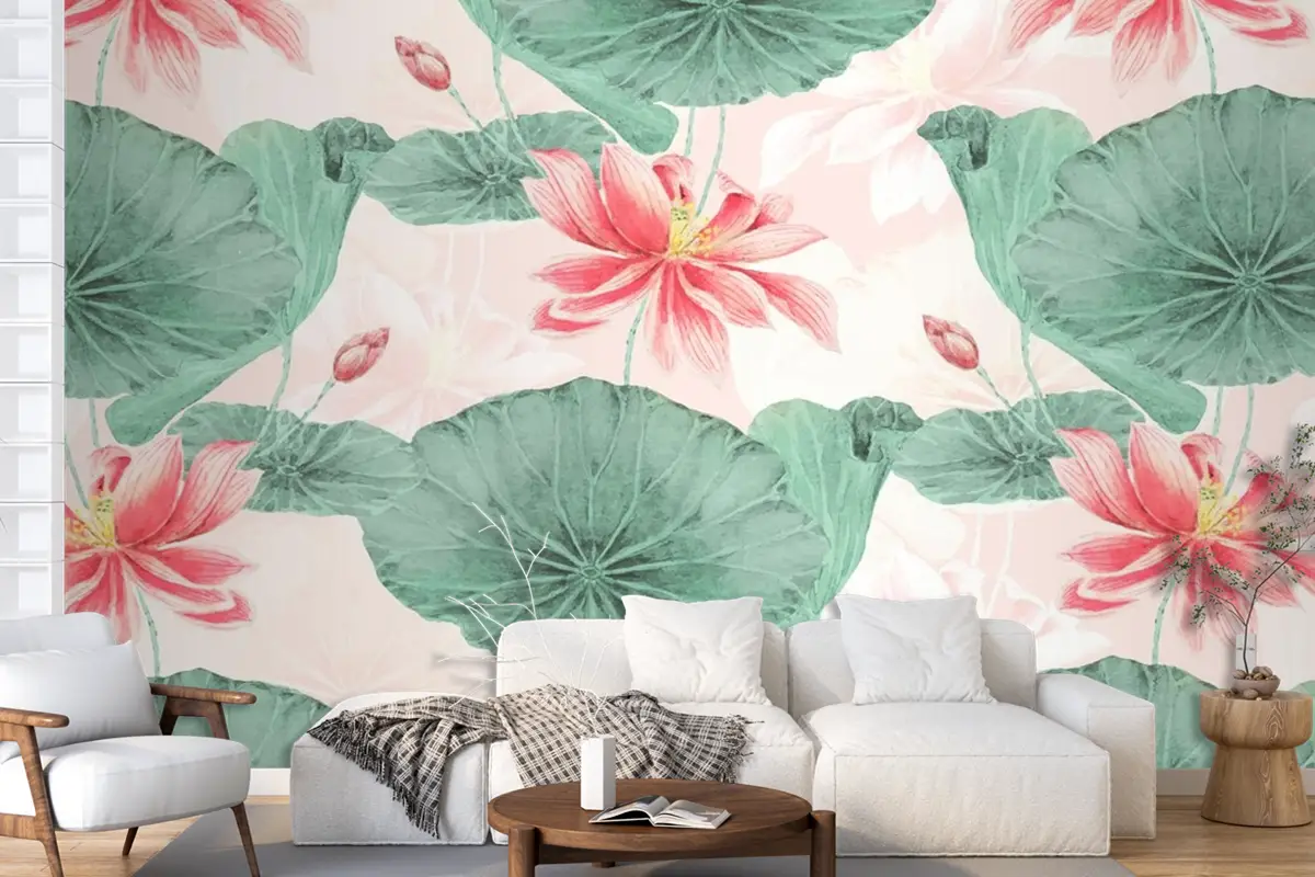 Lotus Desenli Botanik Arka Plan Duvar Kağıdı 