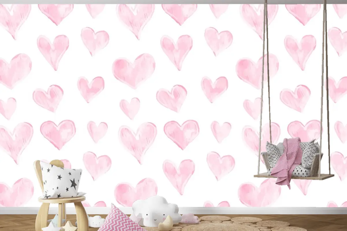 Aşk Kalp Deseni Elle Çizilmiş Sevgililer Günü Çocuk Odası Duvar Kağıdı