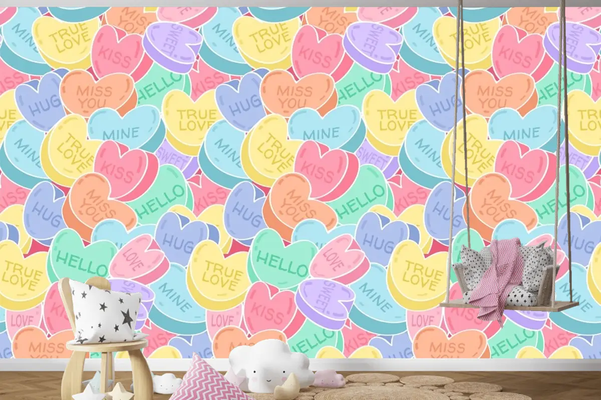 Güzel Konuşma Kalpler Desen Çocuk Odası Duvar Kağıdı 