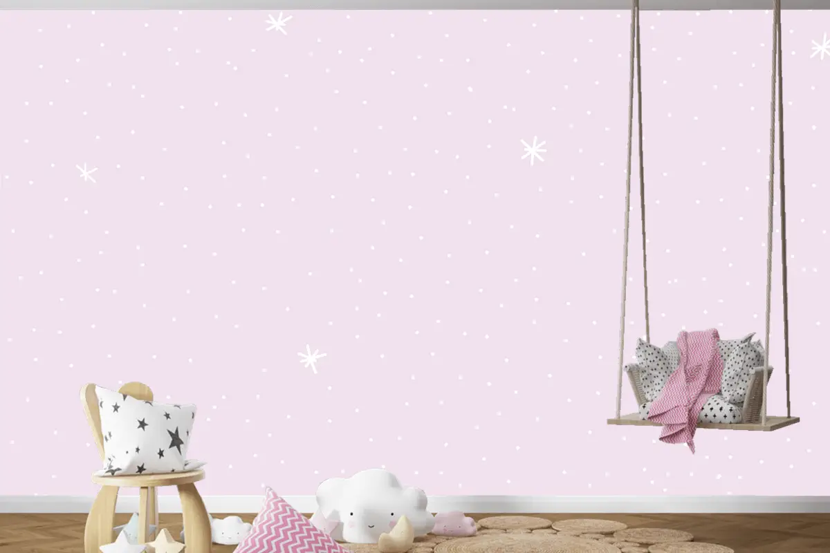 Mor Arka Planlı Minimal Yıldız Desenli Çocuk Odası Duvar Kağıdı