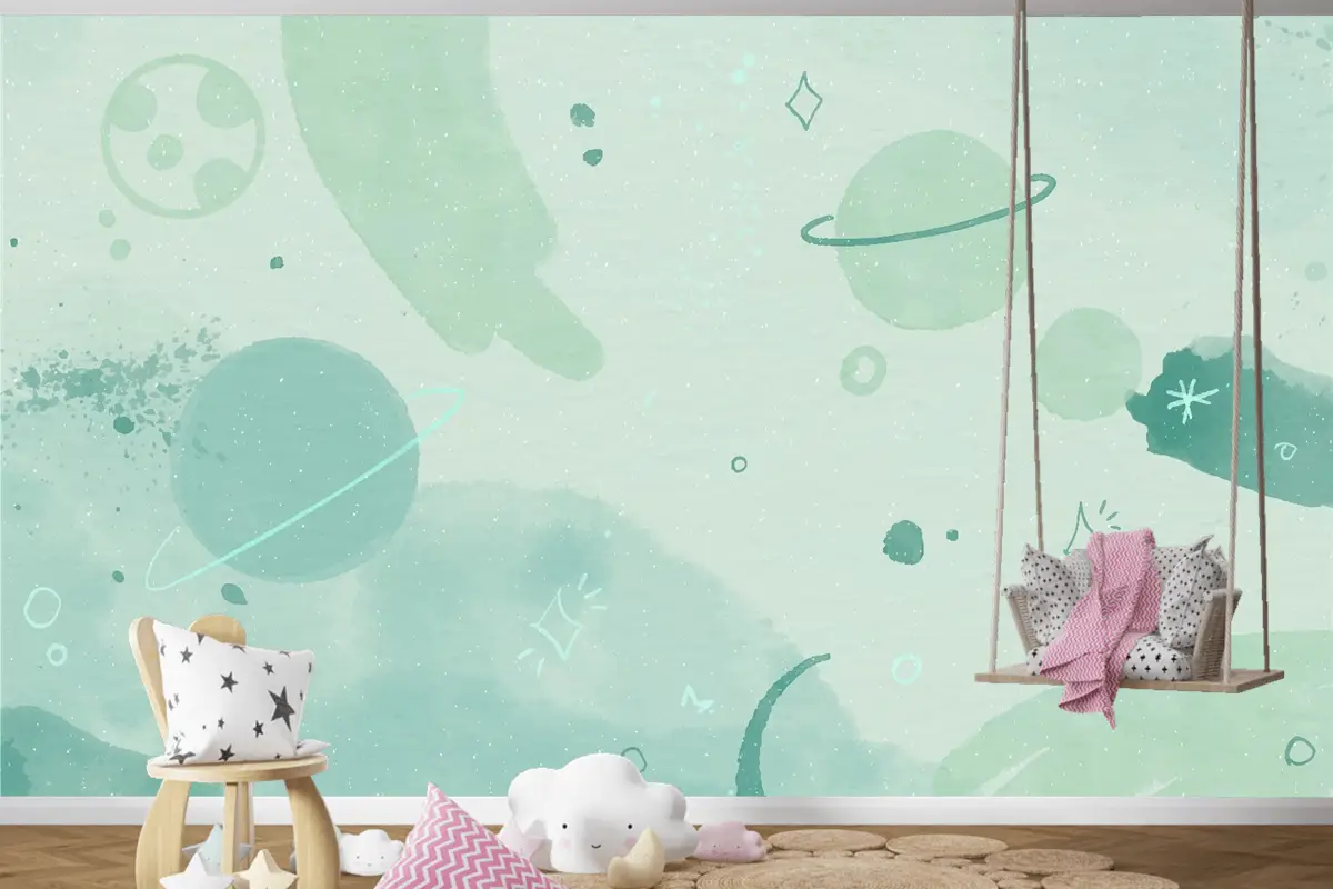 Tek Renkli Suluboya Galaxy Çocuk Odası Duvar Kağıdı 