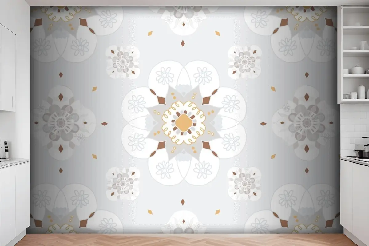 Oryantal Mandala Çiçek Desenli Mutfak Duvar Kağıdı