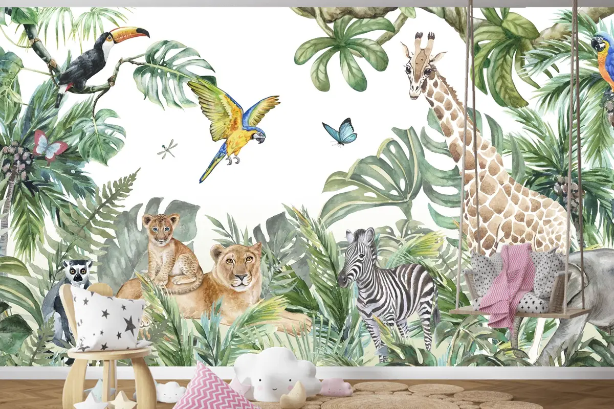 Orman Hayvanları Jungle Çocuk Odası Duvar Kağıdı