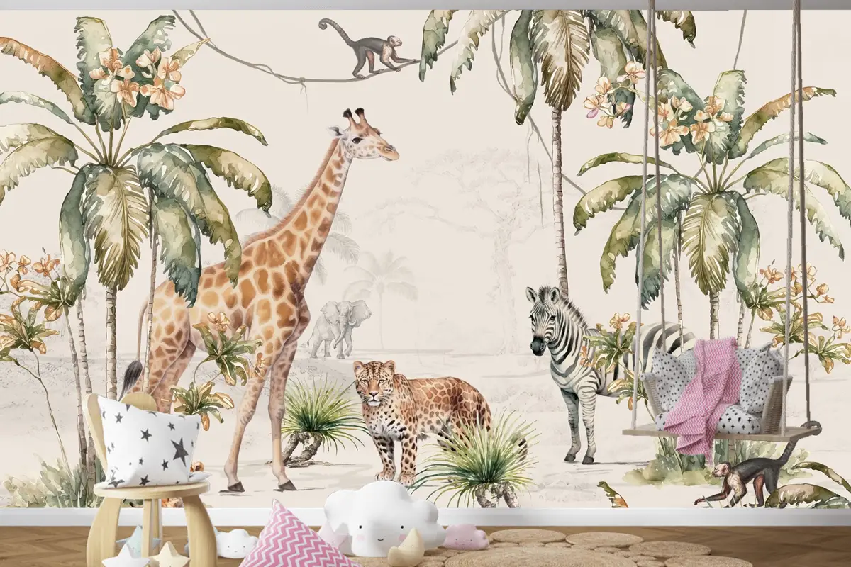 Orman Hayvanları Oyun Parkı Çocuk Odası Duvar Kağıdı