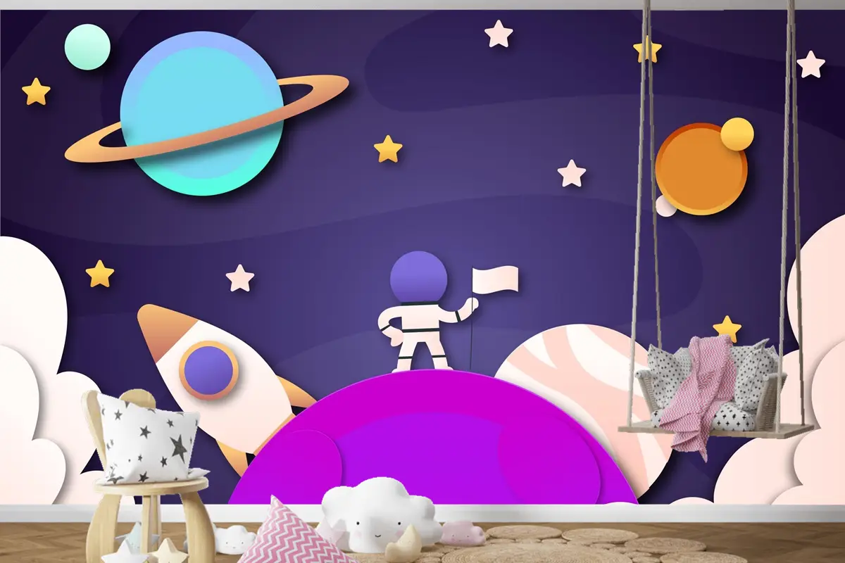 Kağıt Stili Galaxy Boys Çocuk Odası Duvar Kağıdı