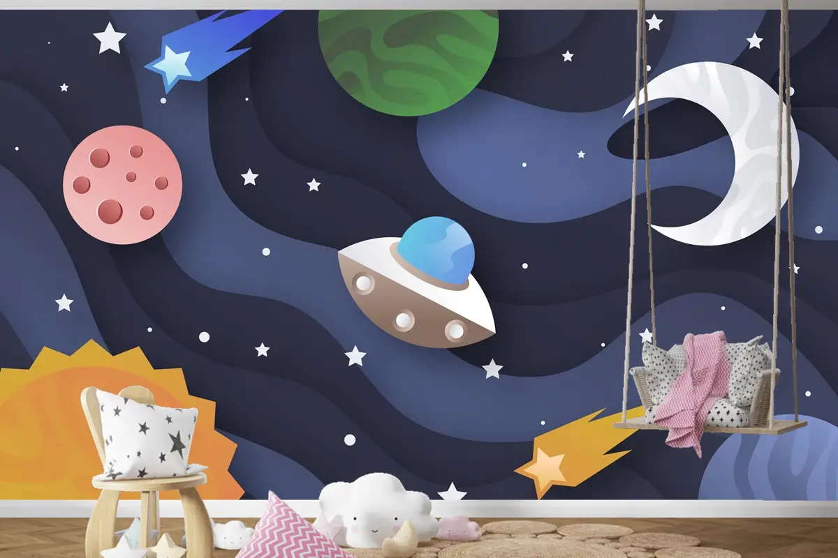 Kağıt Stili Galaxy Boys Çocuk Odası Duvar Kağıdı