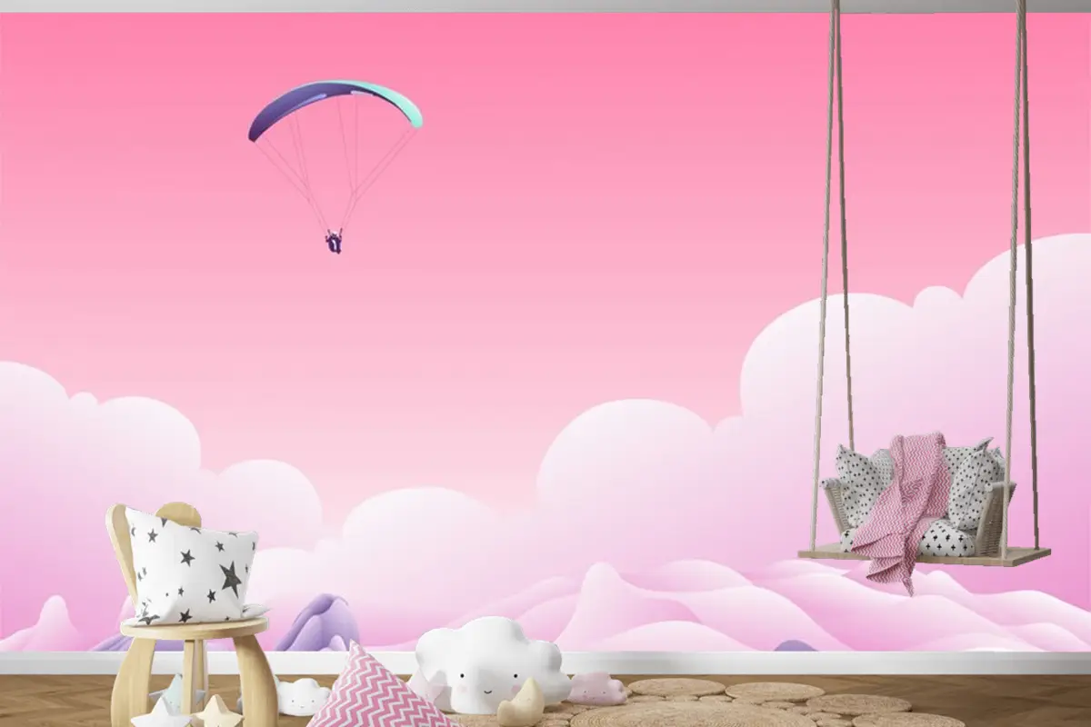 Bulutların Üstünde Paraşüt Çocuk Odası Duvar Kağıdı