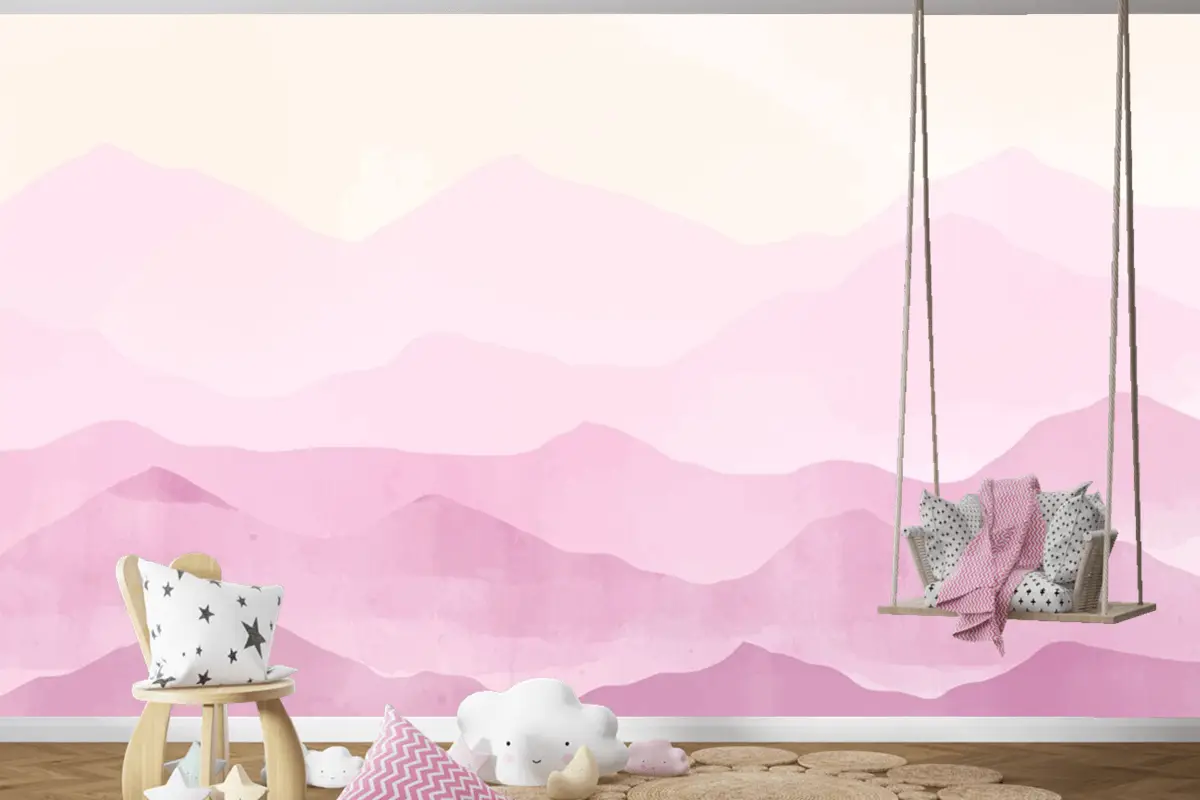 Pastel Suluboya Dağlar Arka Plan Çocuk Odası Duvar Kağıdı 