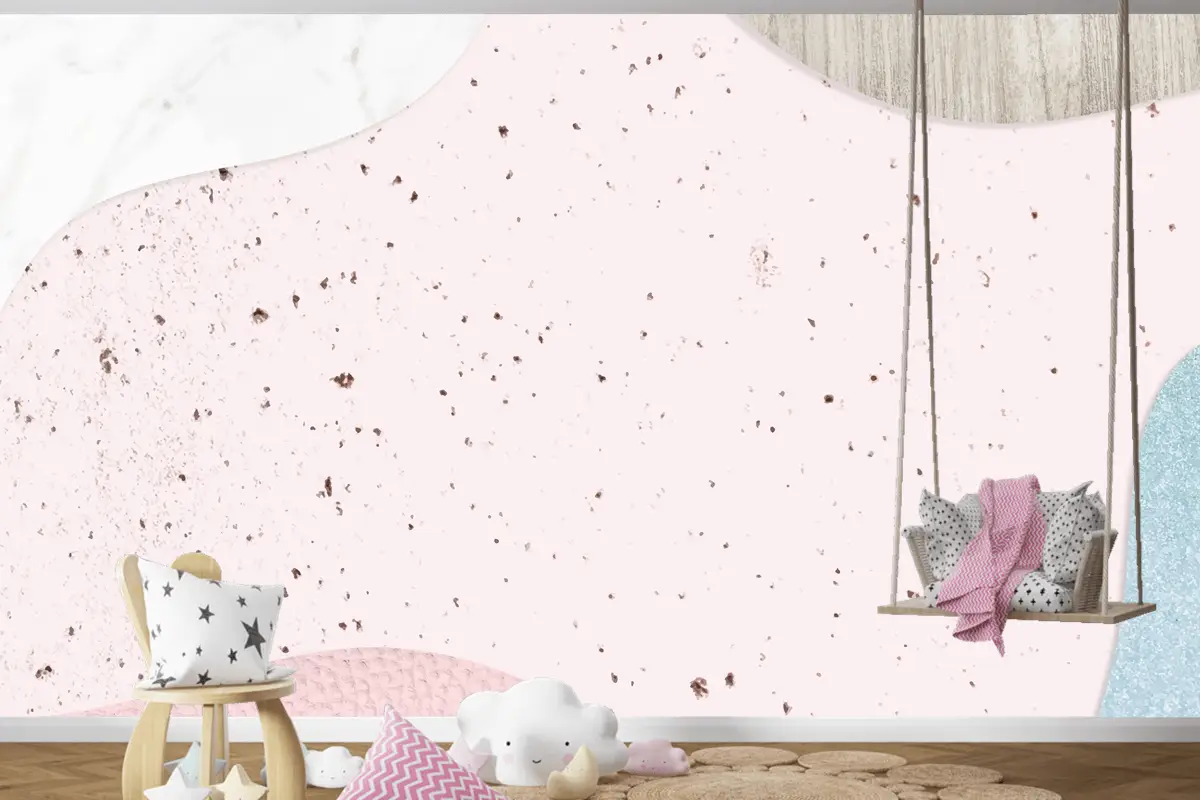 Pembe Ve Mavi Kolaj Dokulu Çocuk Odası Duvar Kağıdı