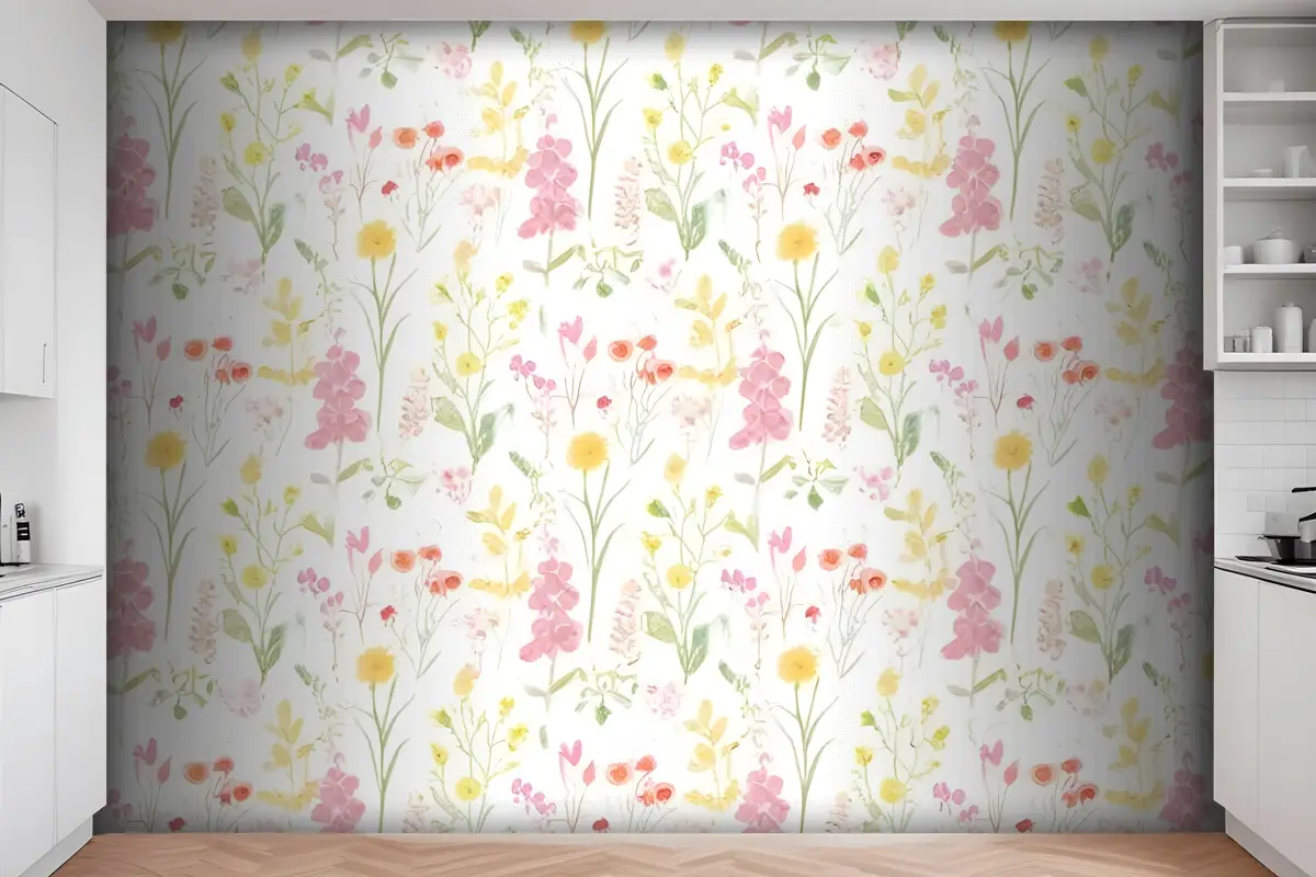 Pembe Yüksükotu Ve Beni Unutma Çiçek Bahçesi Mutfak Duvar Kağıdı