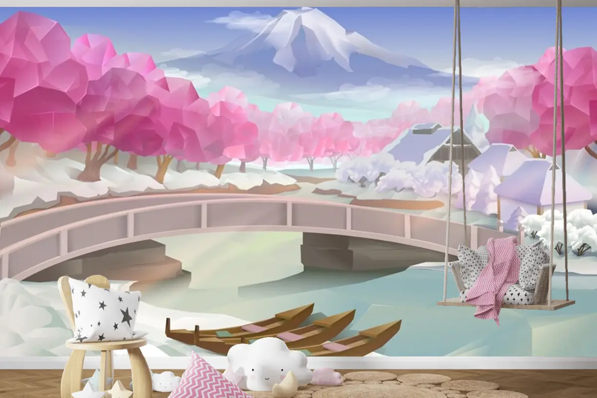 Pembe Koru Manzara Çocuk Odası Duvar Kağıdı 