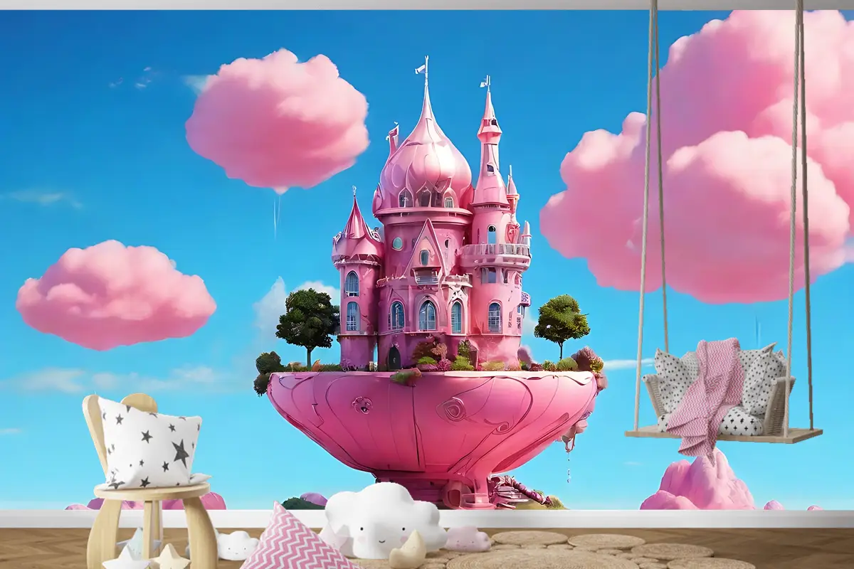 Pembe Sihirli Ev Tasarımı Çocuk Odası Duvar Kağıdı 