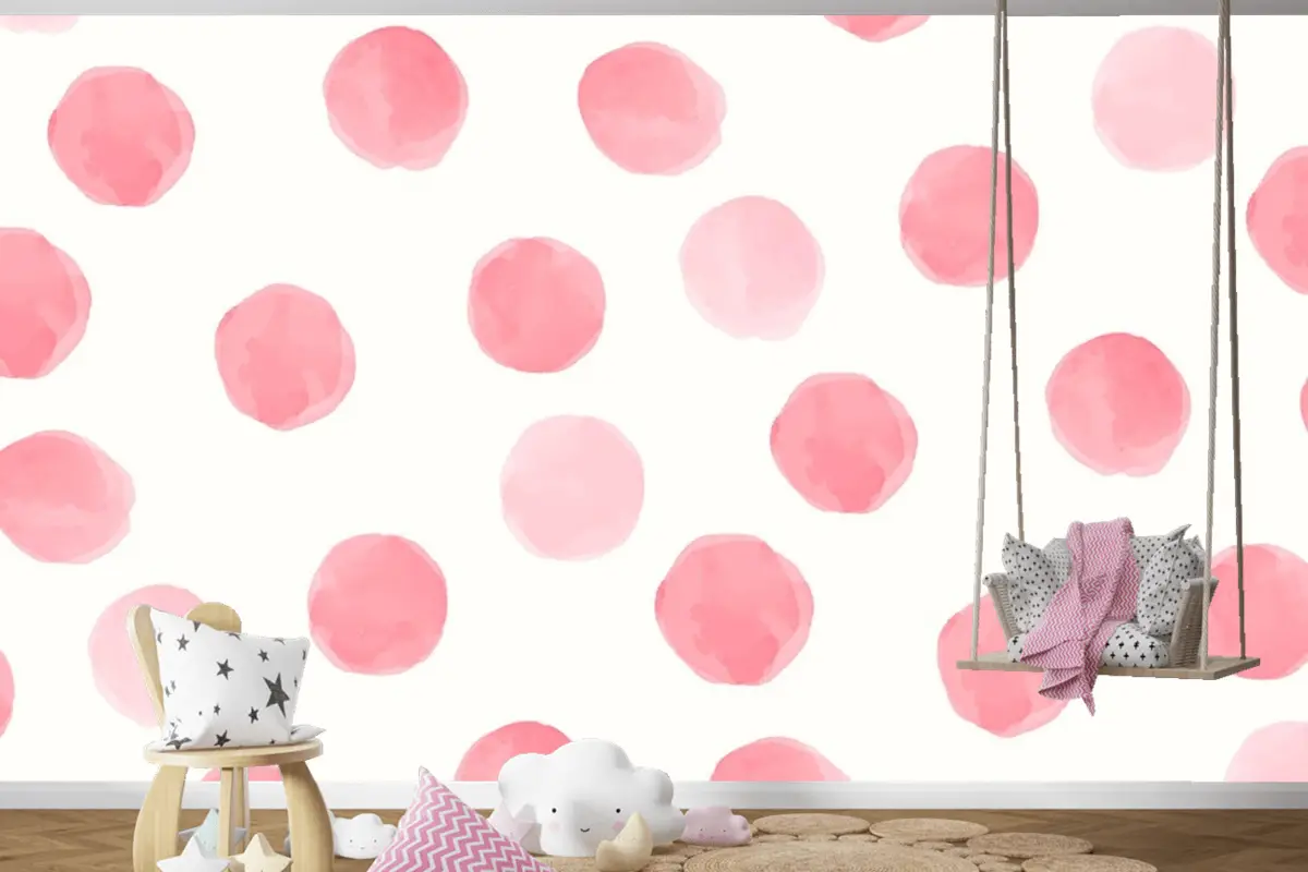 Pembe Yuvarlak Dikişsiz Desen Çocuk Odası Duvar Kağıdı Tasarımı Çocuk Odası Duvar Kağıdı
