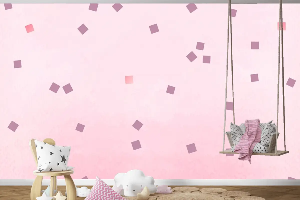 Pembe Kare Puantiyeli Çocuk Odası Duvar Kağıdı