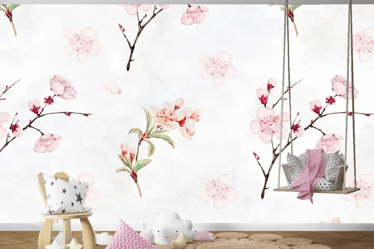 Erik Çiçeği Desenli Çocuk Odası Duvar Kağıdı 
