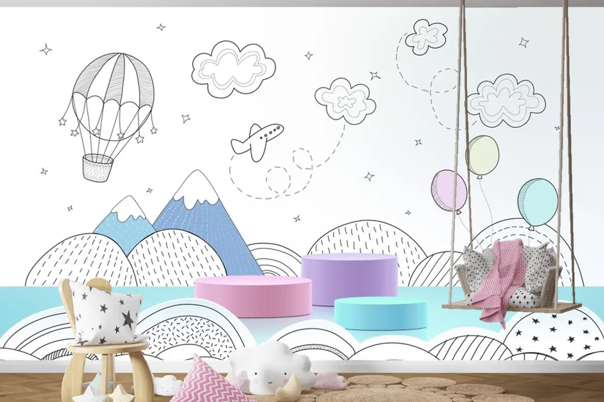 Elle Çizilmiş Hava Durumu Çocuk Odası Duvar Kağıdı  Ile Podyum
