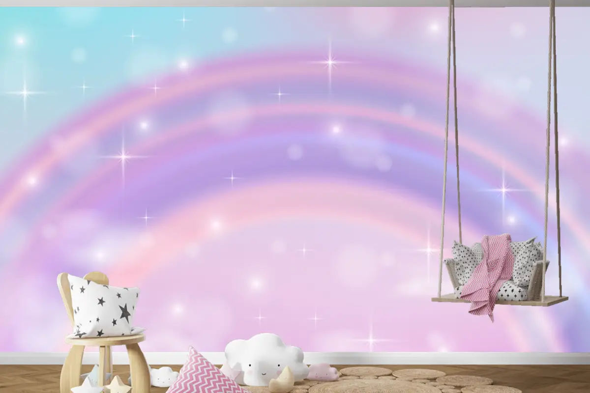 Gerçekçi Gökkuşağı Parıltılı Arka Plan Çocuk Odası Duvar Kağıdı 