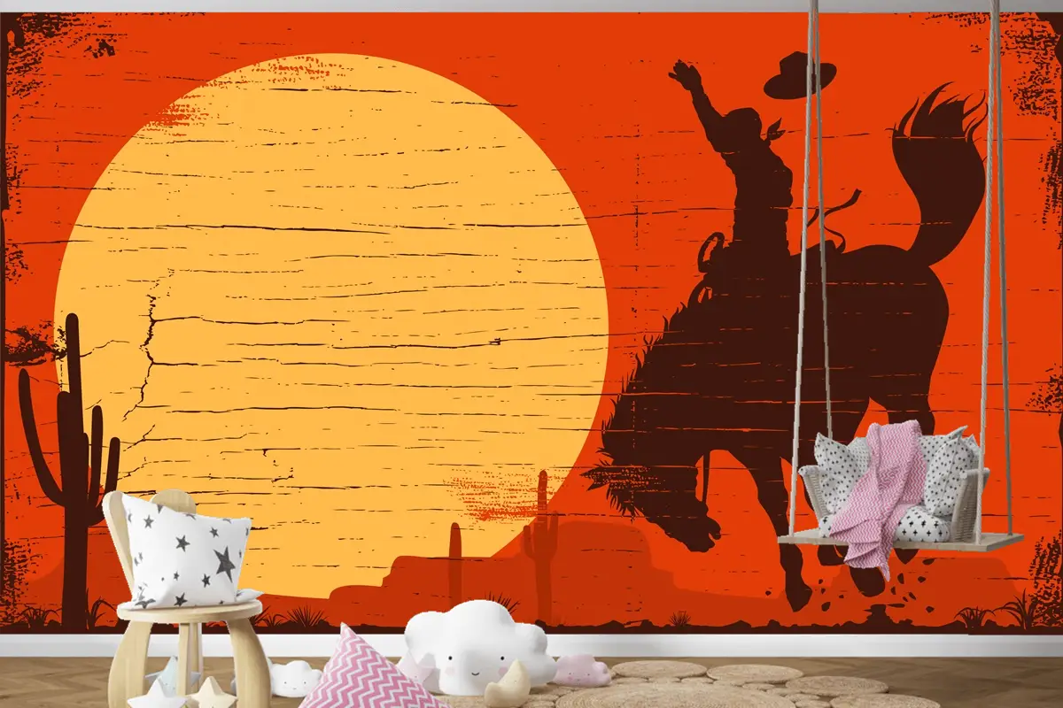 Rodeo Kovboy Vahşi Ata Biniyor Rodeo Kovboy Vahşi Ata Biniyor Çocuk Odası Duvar Kağıdı