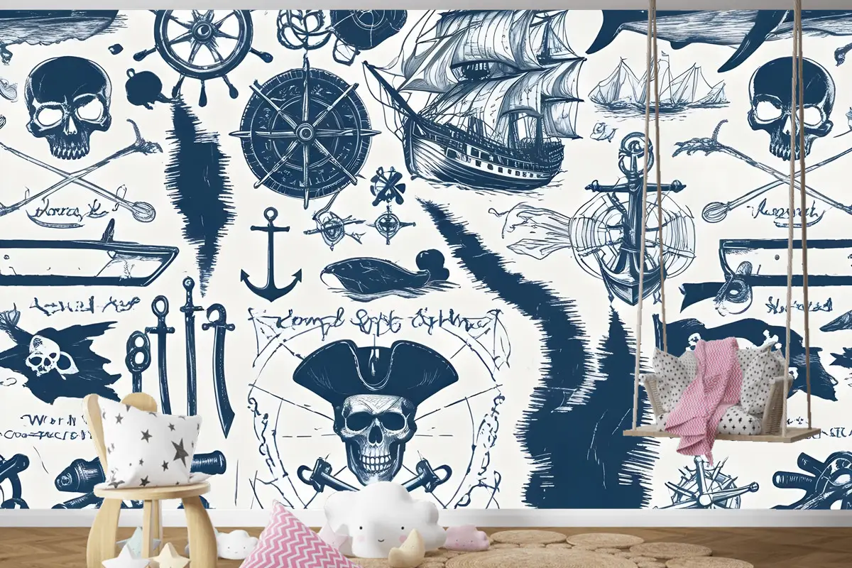 Denizci Haritası Macera Çocuk Odası Duvar Kağıdı