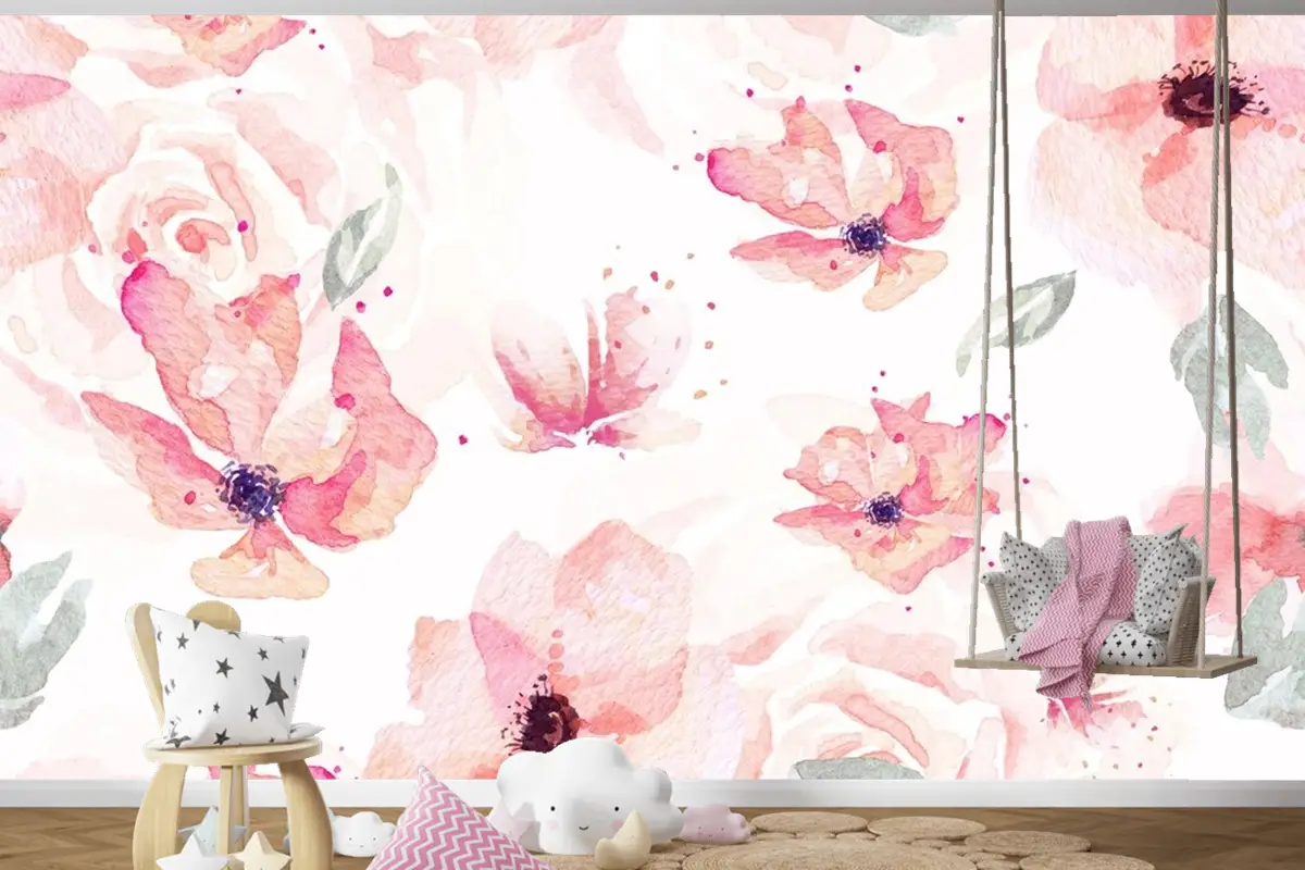 Gül Ve Portakal Çiçeklerinin Kusursuz Deseni Çocuk Odası Duvar Kağıdı Çizilmiş