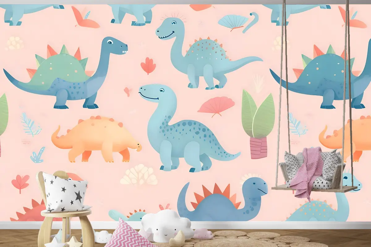 Sevimli Dinozorlar Ile Seamless Modeli Sevimli Dinozorlar Çocuk Odası Duvar Kağıdı