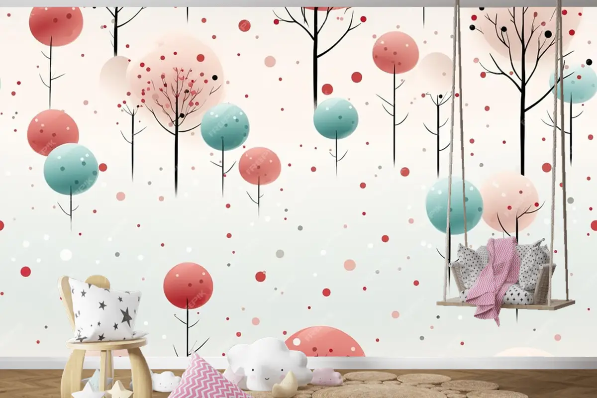 Ladin Ve Noel Ağaçları, Ay Yıldızları Ve Tilki Ile Kusursuz Desen Stilize Edilmiş Ve Grafik Çocuk Odası Duvar Kağıdı