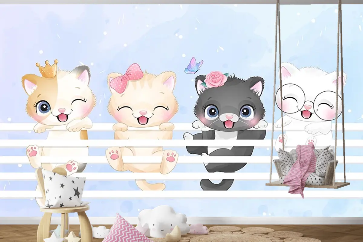 Sevimli Kedicikler Çocuk Odası Duvar Kağıdı