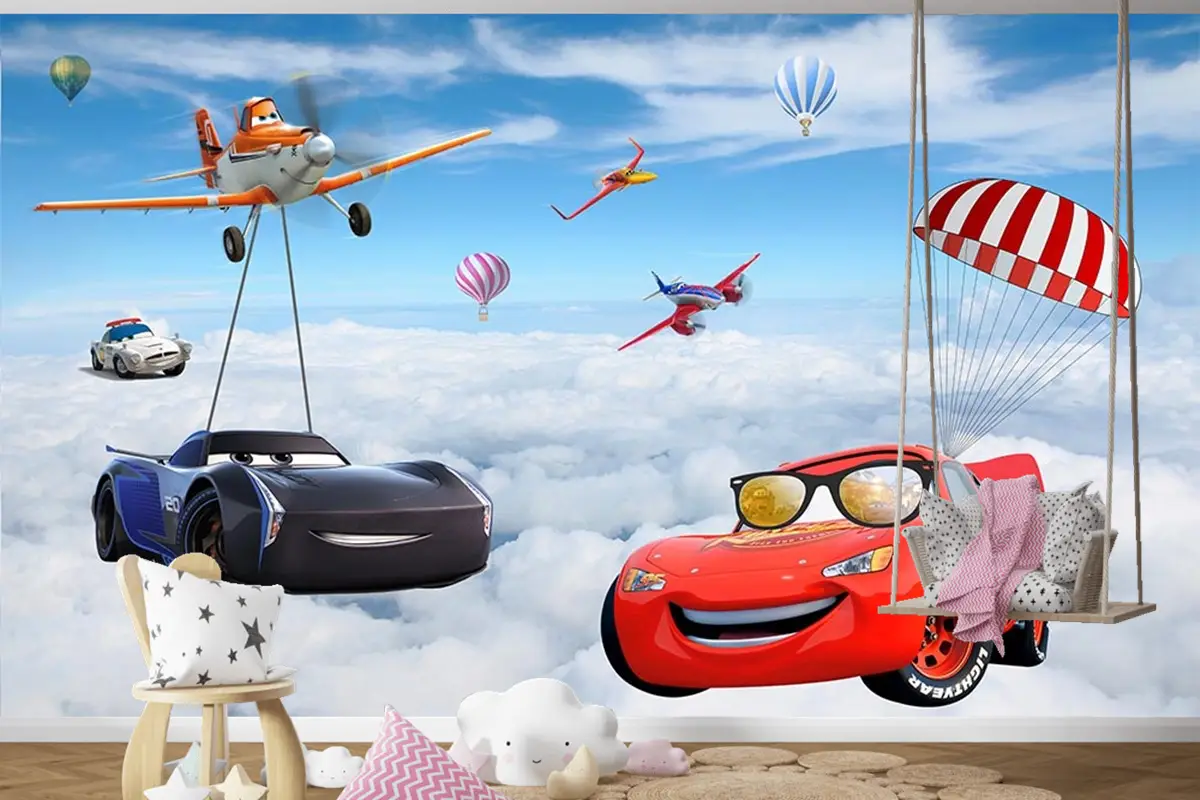 Şimşek Mcqueen Özel Tasarım Çocuk Odası Duvar Kağıdı