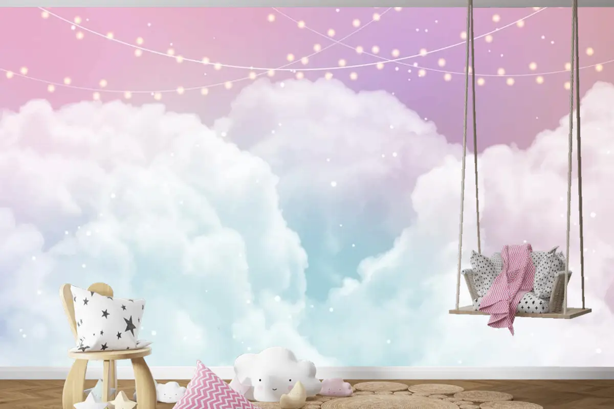 Şeker Pamuk Şeker Bulutlar Ve Yıldız Tasarım Çocuk Odası Duvar Kağıdı  Ile Gökyüzü Arka Plan