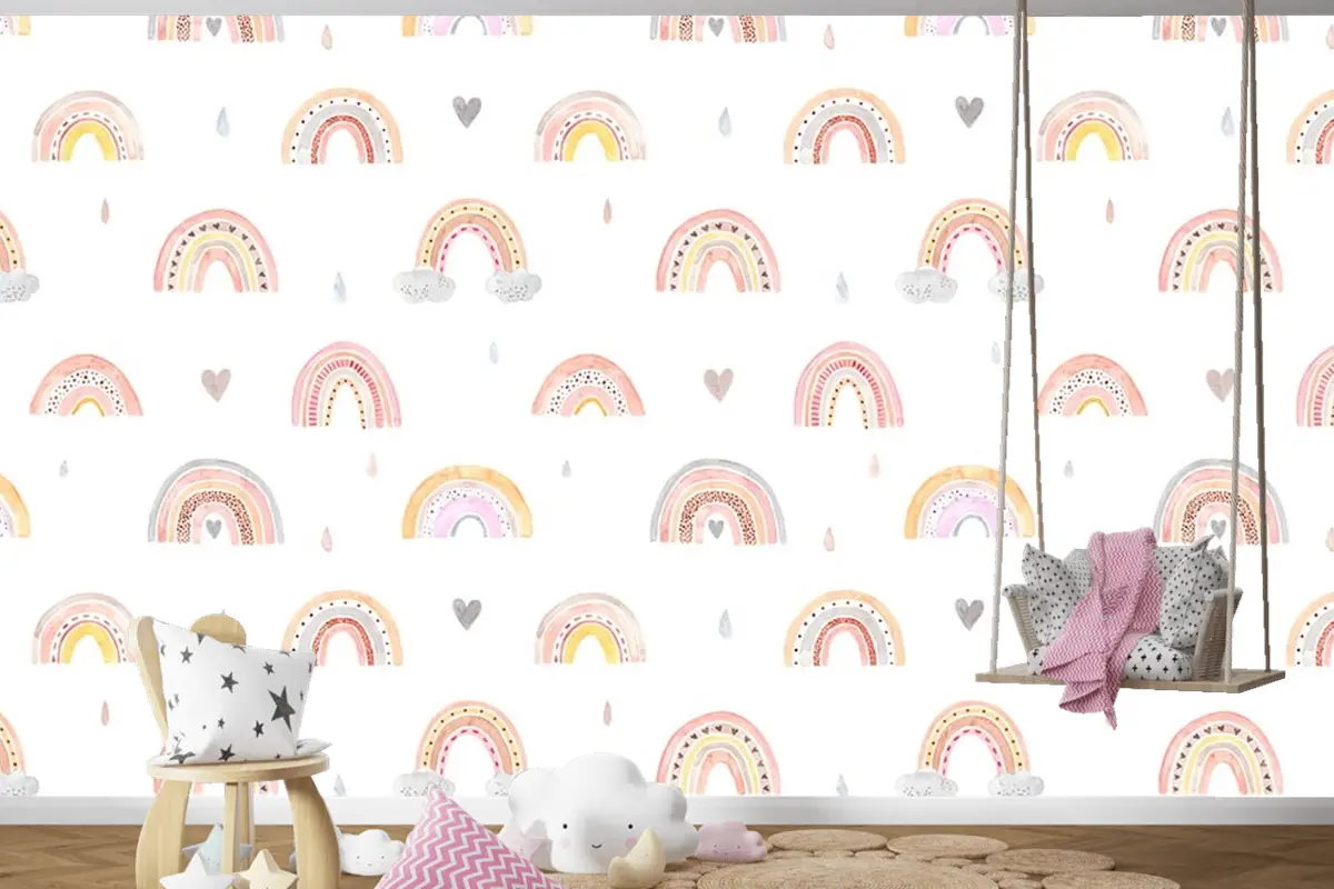 Soft Renk Gökkuşakları Çocuk Odası Duvar Kağıdı