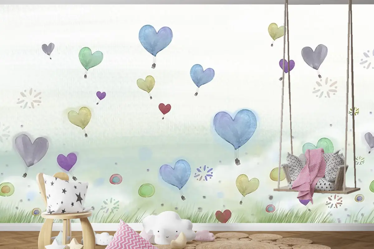 Sulu Boya Tarz Renkli Balonlar Çocuk Odası Duvar Kağıdı