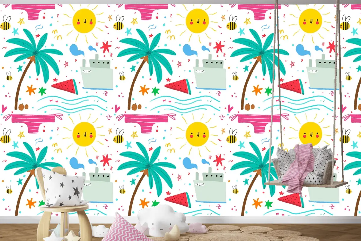 Yakınlaştırma Çocuk Odası Duvar Kağıdı Duvar İçin Yaz Deseni