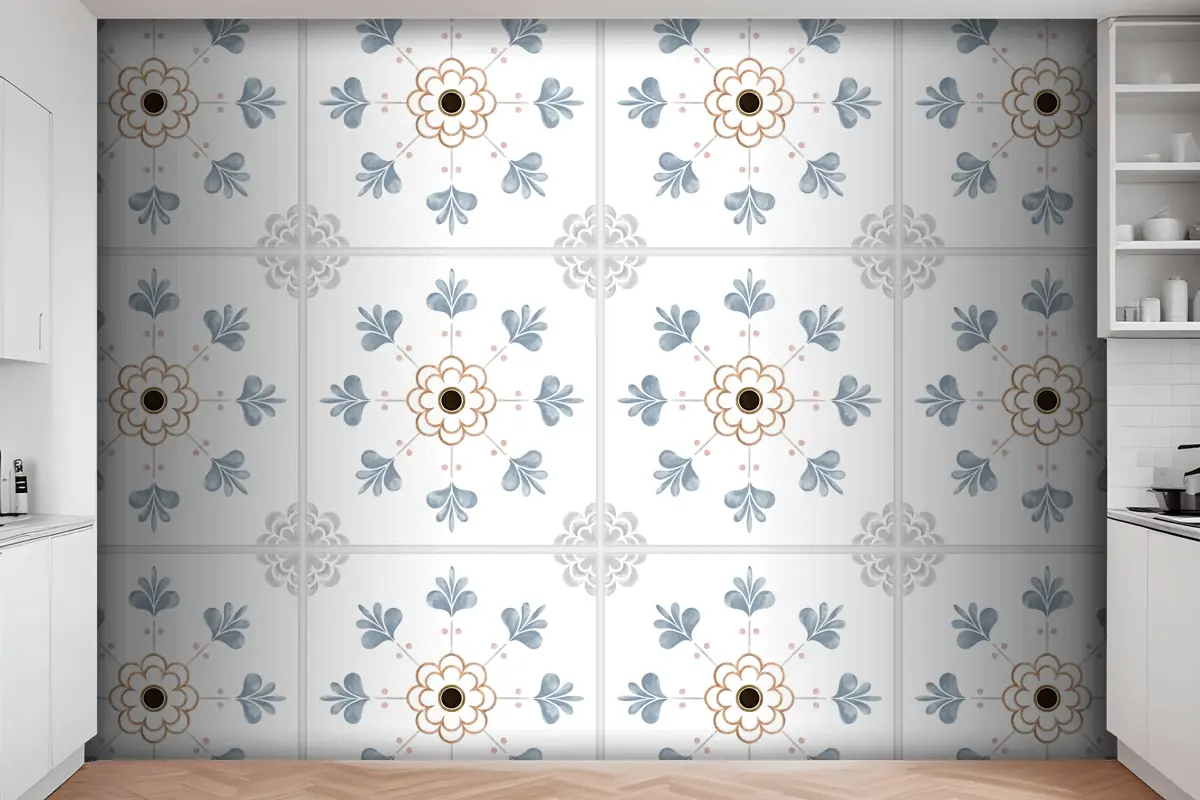 Fayans Dokulu Desen Mutfak Duvar Kağıdı
