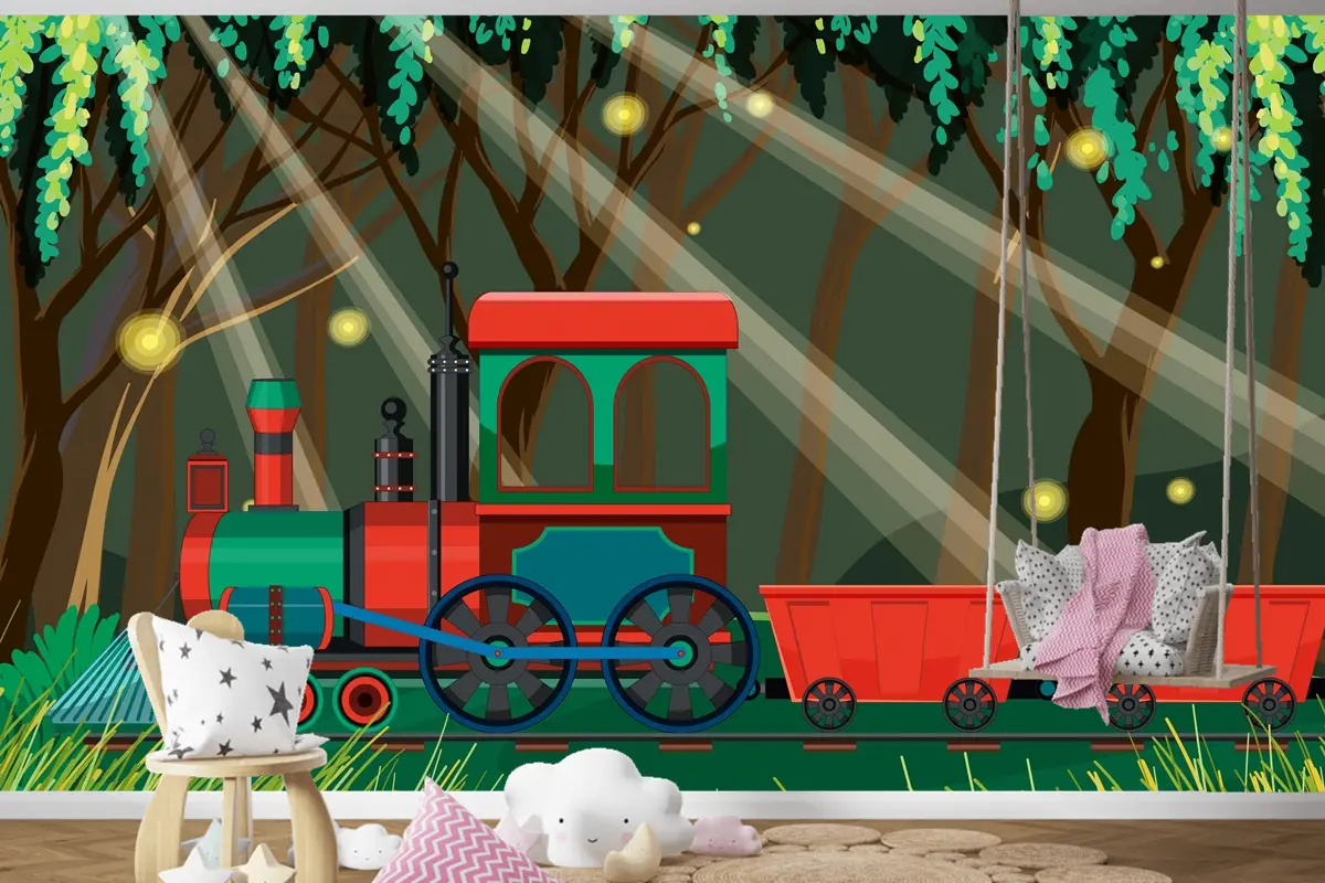 Doğal Sahne Çocuk Odası Duvar Kağıdı  Ile Tren