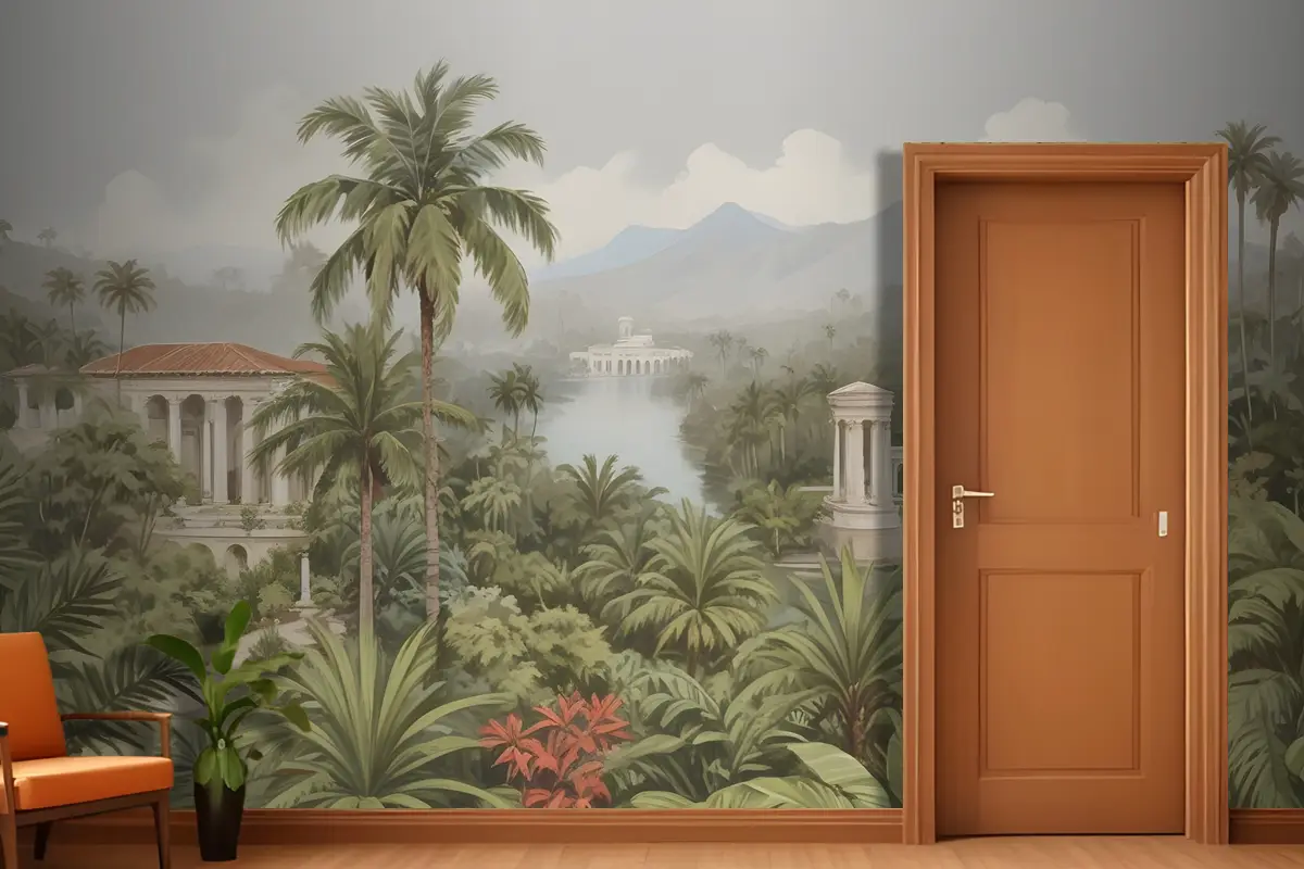 Yemyeşil Palmiye Ağaçları Ile Tropikal Manzara Egzotik Bitkiler Antre  Hol  Koridor Duvar Kağıdı