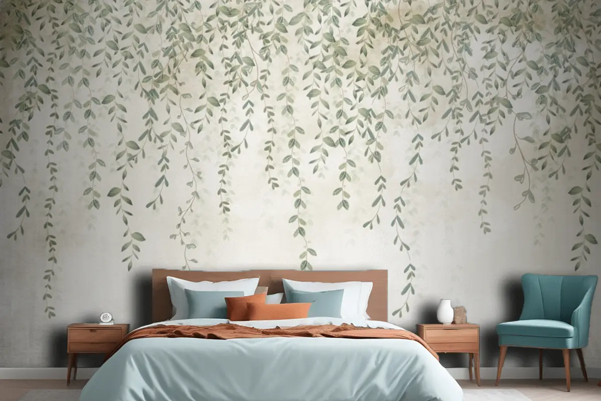 Sisli Ormanda Tropikal Yaprak Tasarımı Yatak Odası Duvar Kağıdı