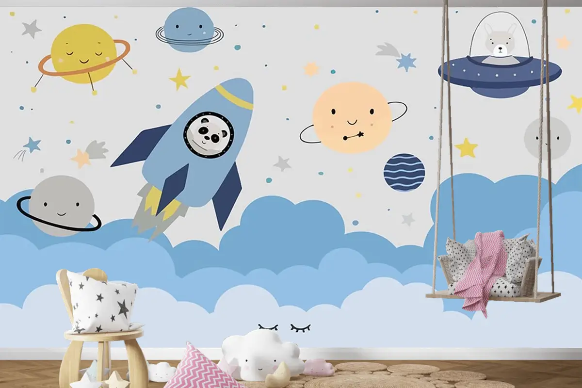 Uzay Gemisi Çocuk Odası Çocuk Odası Duvar Kağıdı