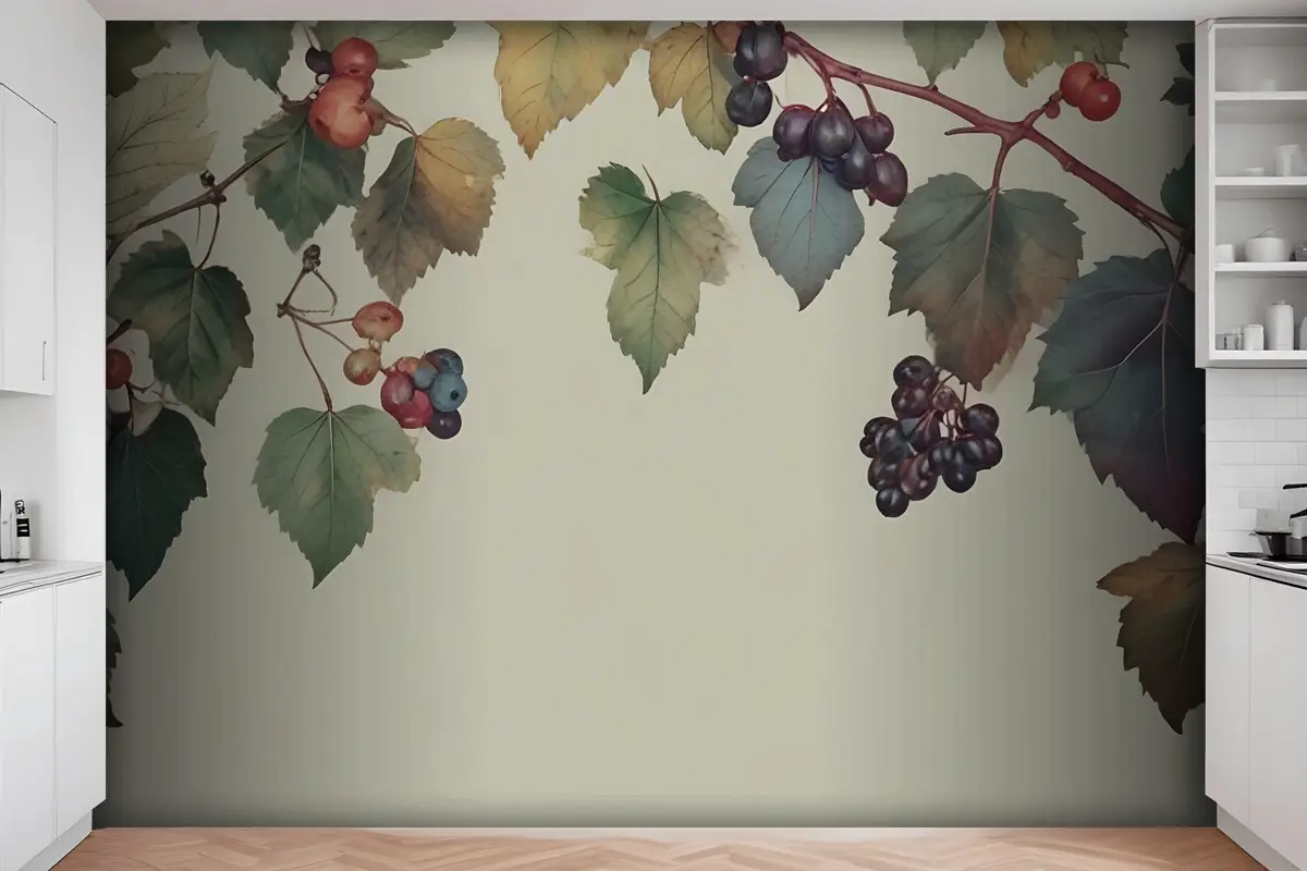 Vintage Yeşil Botanik İncir Ağacı Mutfak Duvar Kağıdı