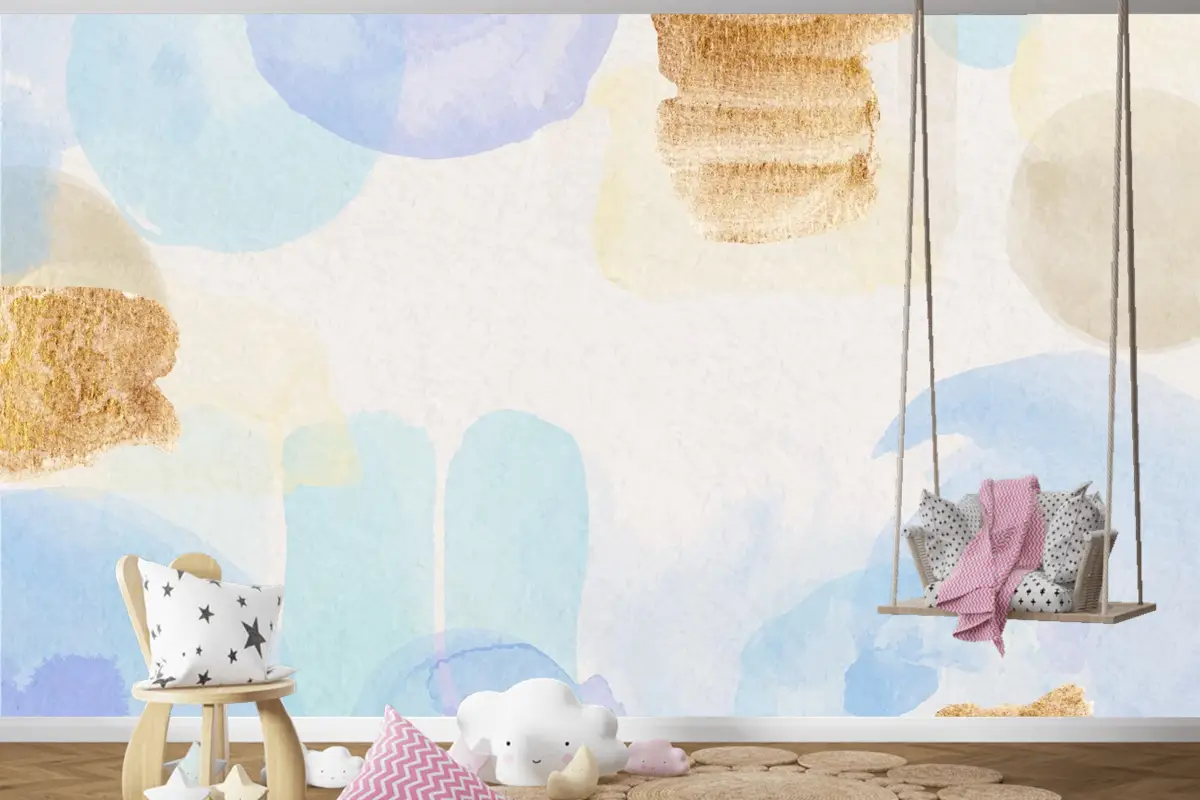 Boyalı Lekeli Suluboya Soyut Arka Plan Çocuk Odası Duvar Kağıdı
