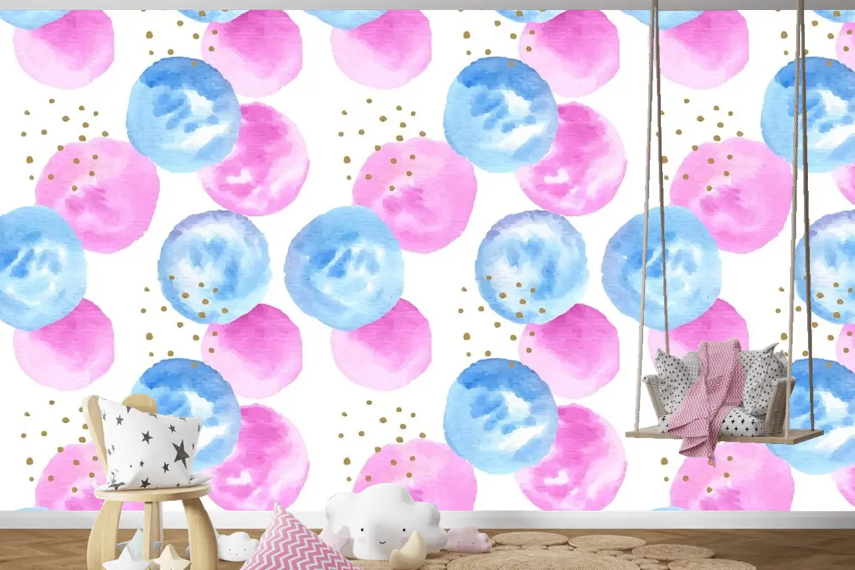Suluboya Soyut Dairesel Noktalar Dikişsiz Desen Çocuk Odası Duvar Kağıdı