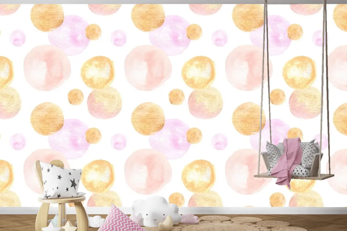 Suluboya Soyut Dairesel Noktalar Dikişsiz Desen Çocuk Odası Duvar Kağıdı