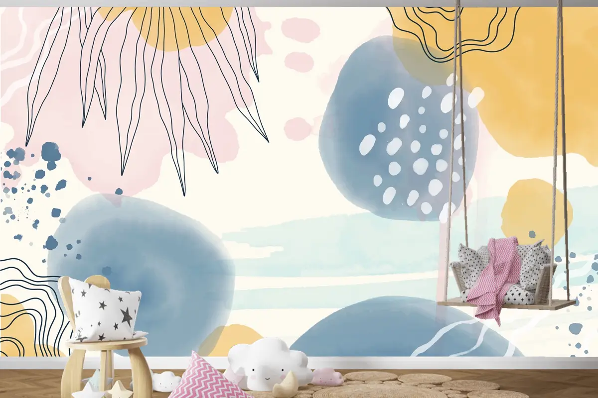Suluboya Soyut Doodle Arka Plan Çocuk Odası Duvar Kağıdı 