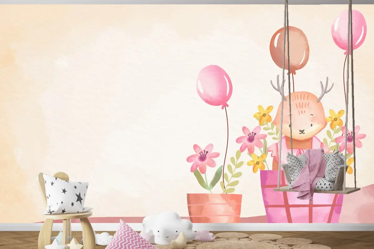Suluboya Kız Bebek Arka Plan Çocuk Odası Duvar Kağıdı 