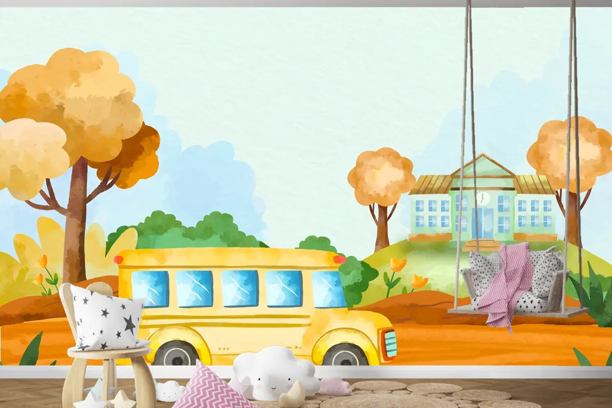 Okula Dönüş Sezonu Çocuk Odası Duvar Kağıdı  Için Suluboya Arka Plan
