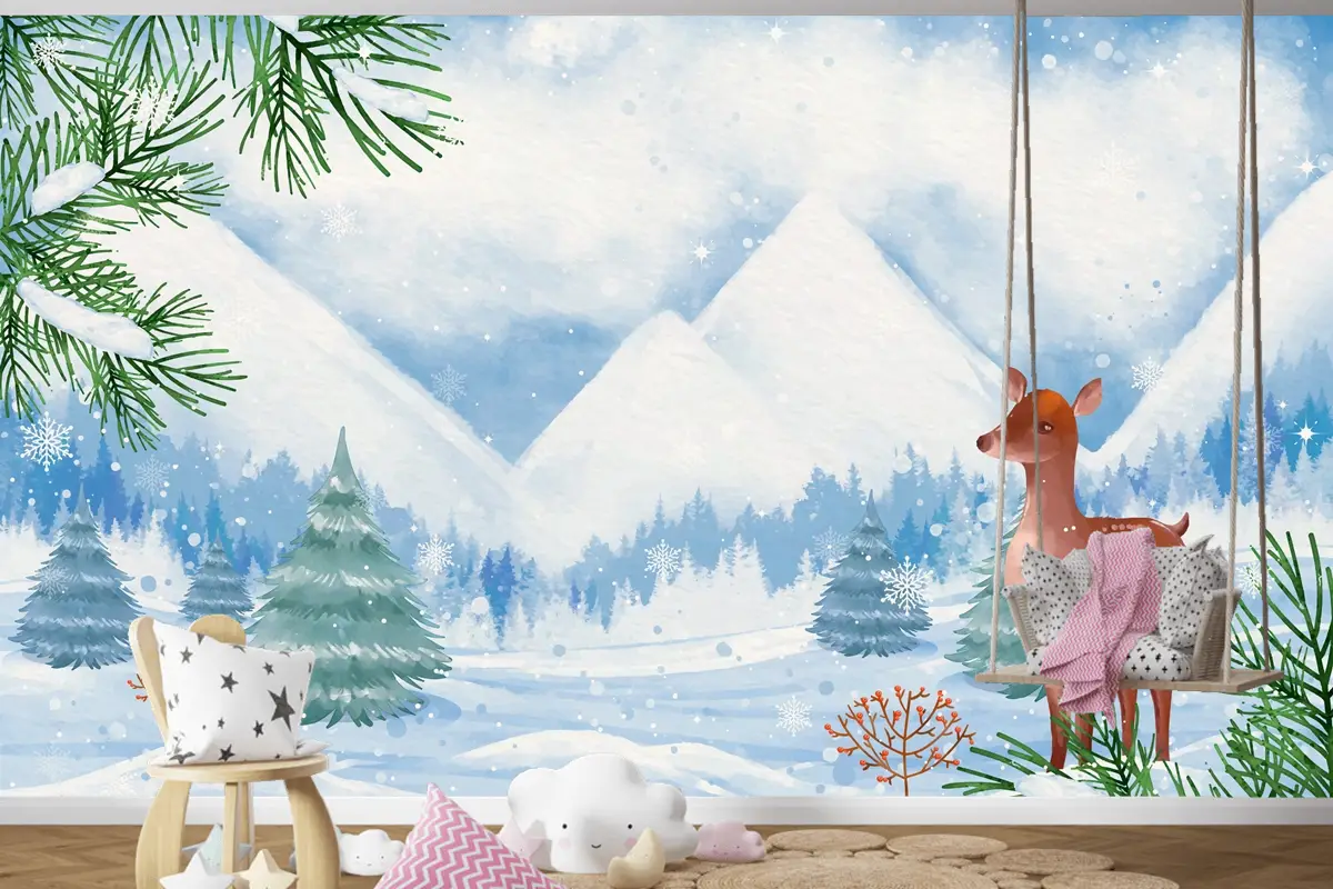 Kış Sezonu Kutlaması Çocuk Odası Duvar Kağıdı  Için Suluboya Arka Plan