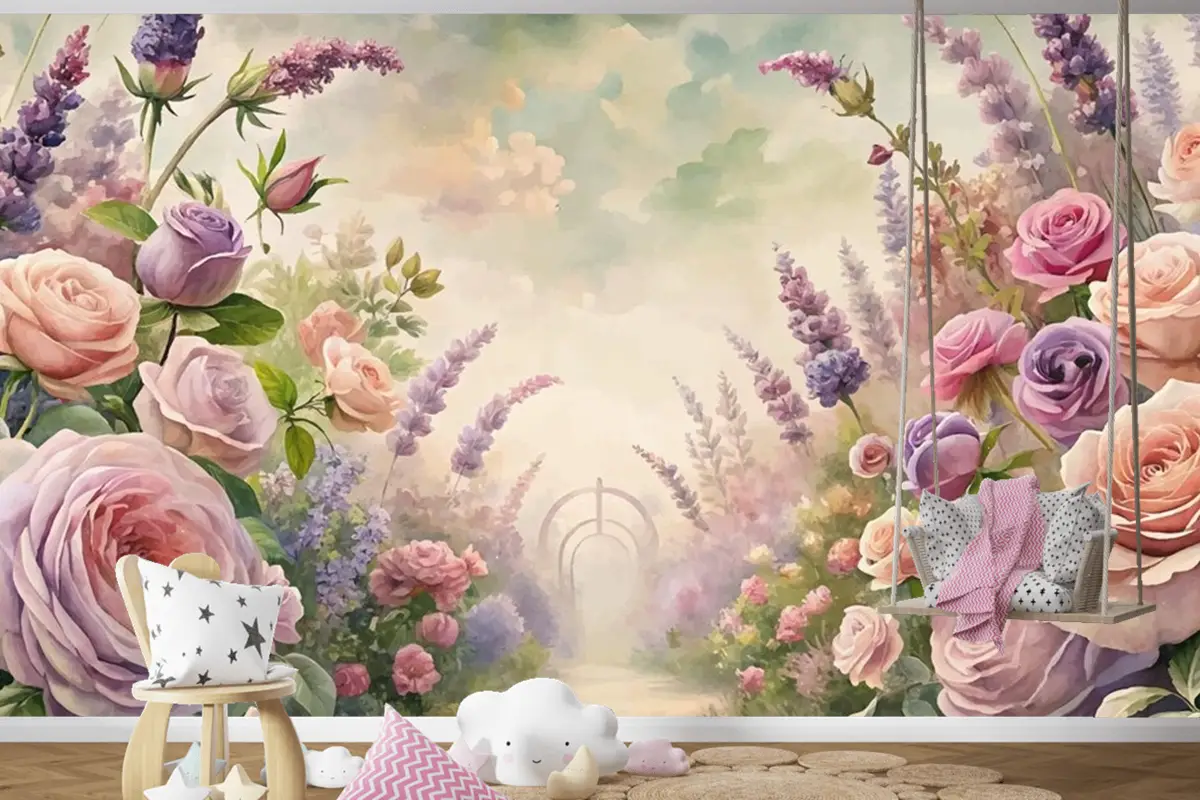 Bahçe Çocuk Odası Duvar Kağıdı Nden Esinlenerek Suluboya Arka Plan