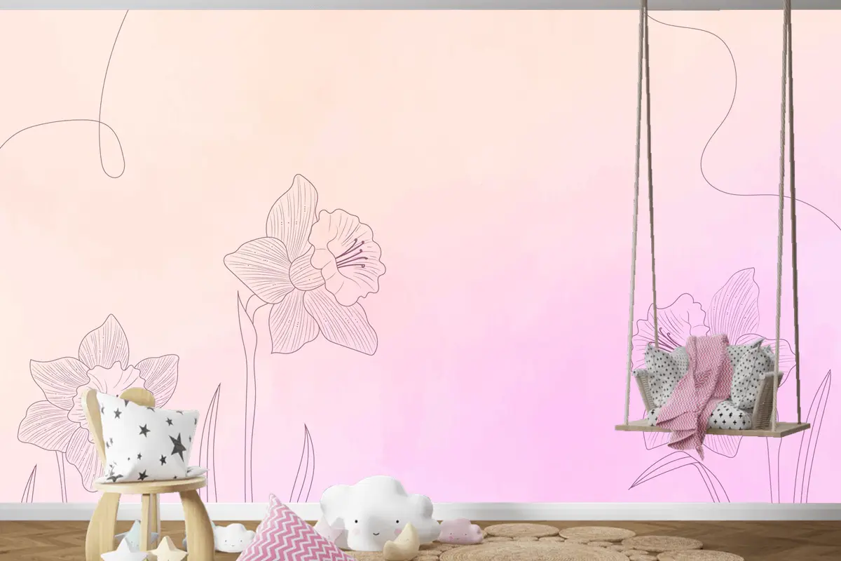 Elle Çizilmiş Öğelerle Suluboya Arka Plan Çocuk Odası Duvar Kağıdı