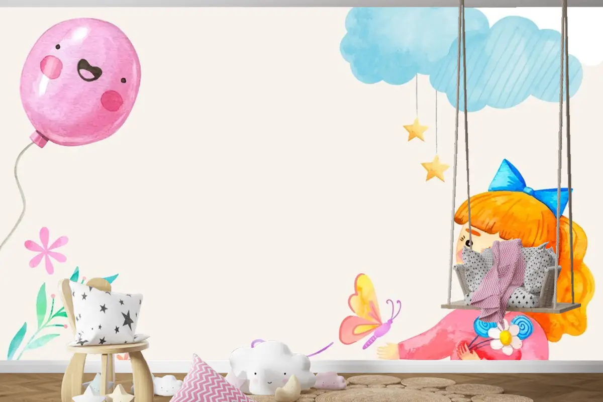 İspanyolca Arka Plan Çocuk Odası Duvar Kağıdı Duvarında Suluboya Çocuk Bayramı