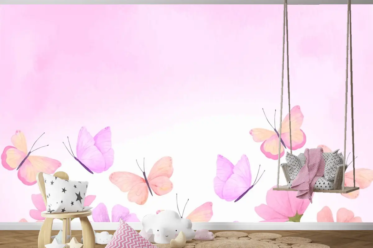 Suluboya Renkli Kelebek Arka Plan Çocuklar Çocuk Odası Duvar Kağıdı Duvar