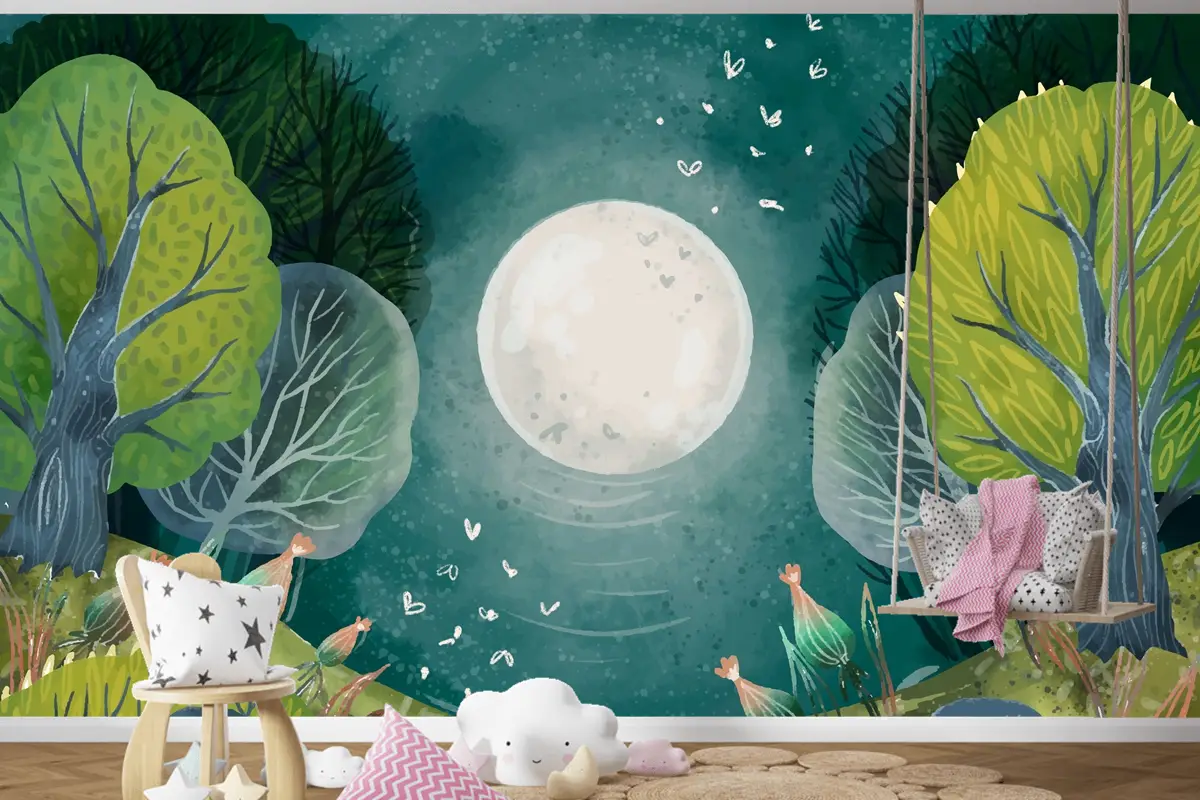 Suluboya Büyülü Orman Çocuk Odası Duvar Kağıdı 